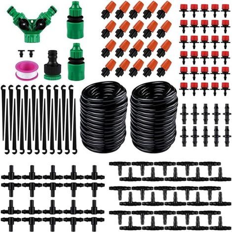 Système d'irrigation Jardin, 20M/65FT Micro Irrigation Goutte à Goutte Kit Automatique système d'irrigation d'arrosage Réglable pour Paysage Patio Serre pelouse Plante, 125PCS (1/4)