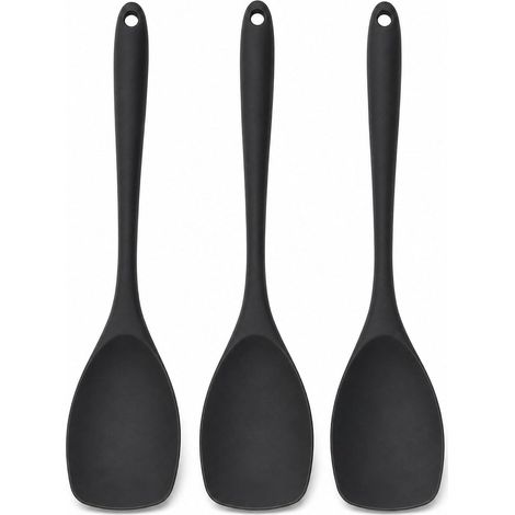 Set of 3 Silicone Kitchen Spoons, 27 x 5.54 cm, Large Heat-Resistant Serving Spoon, Scratch-Resistant Silicone Spoon for Non-Stick Pans, Kitchen Utensils for Mixing and Cooking (1/5)
