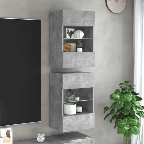 vidaXL Meubles muraux avec lumières LED pour TV 2pcs gris béton 40x30x60,5 cm (1/5)