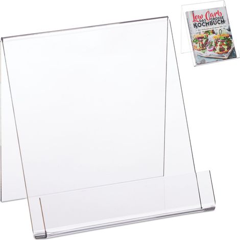 Relaxdays 10x Book Holder A5, Acrylic Stand for Tablets, Sturdy, Prospectus Display HWD: 15 x 15 x 11.5 cm, Transparent