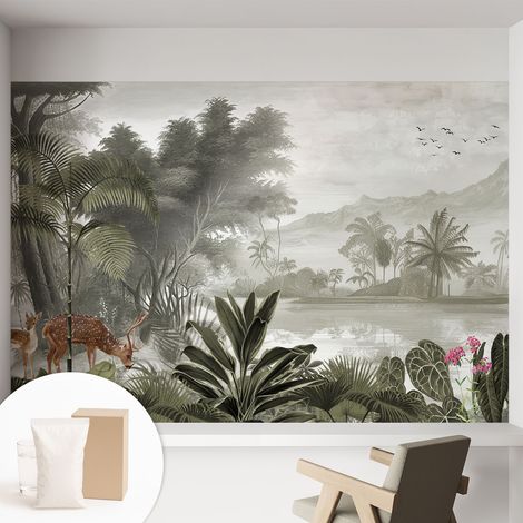 Tapete Vliestapete mit Kleber modern - Wanddeko für Küche - Klebefolie Wand - luxus Look Tropische Oase 152x104 cm (1/5)