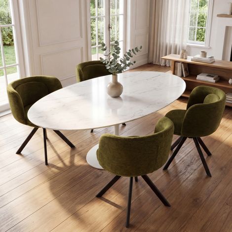 Wahson Lot de 4 Chaises Salle à Manger en Chenille, Pivotante à 360°,Chaise de Cuisine Assise Rembourrée, Épais avec Double Dossier pour Bureau Salon Chambre, Vert