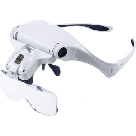 Loupe à 2 LED - Loupe frontale éclairée pour la lecture, pour tous travaux de précision, réparations, couture, bijoux, montres et artisanat - 5 lentilles amovibles (1,0x à 3,5x)