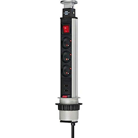 Multipresa Tower Power per piano di lavoro con interruttore 2m H05VV-F 3G1,5 3 prese + 2 porte USB (1/4)