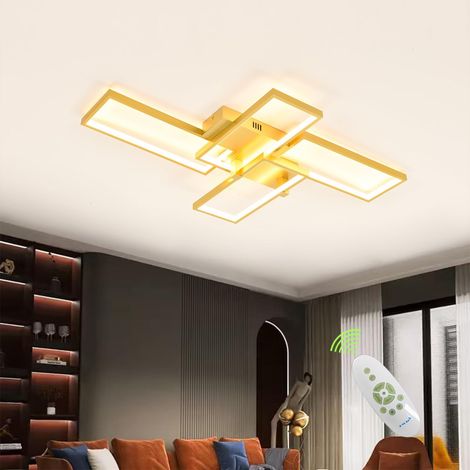 Plafonnier LED Salon,L90cm Plafonnier Led Dimmable 4-Rectangulaire Blanc Plafonnier Led Salon avec Télécommande, Créatif Acrylique Plafonnier Led Design Moderne 3000K-6500K (1/5)