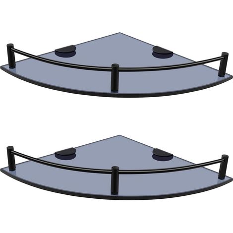 Lot de 2 étagères d'angle en verre pour salle de bain, cuisine, salon noir (1/5)