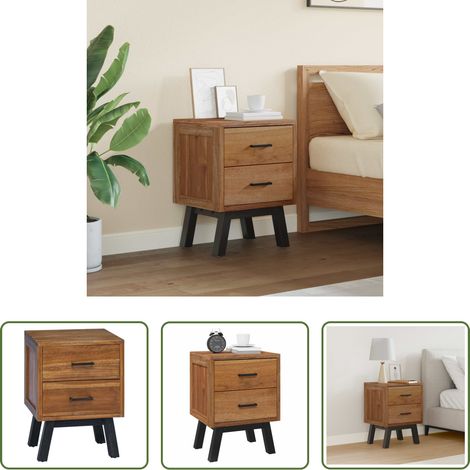 Nachttisch mit Schubladen - Nachttisch mit Schubladen Natur 40 x 35 x 55 cm Massivholz Teak (1/5)