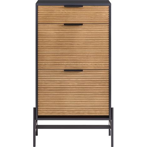 SoBuy Scarpiera da ingresso Cassettiera con 1 cassetto e 2 ribalte per ingresso, corridoio e soggiorno Nero 64x40x115 cm HFSR03-SCH (1/5)