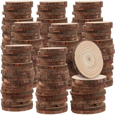 Lot de 140 tranches de bois naturel de 4 à 5 cm de diamètre, tranches de bois brut avec écorce, disques de 0,5 cm d'épaisseur, sans trou (1/5)