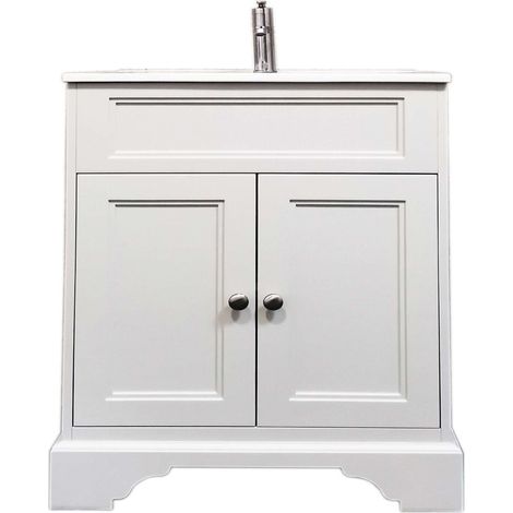 Meuble sous vasque à poser DOLIANA 80 cm Blanc mat plan céramique poignées zinc