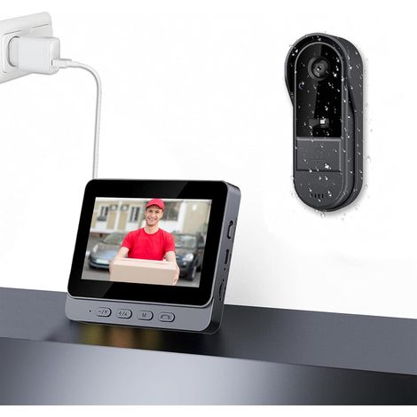Sonnette sans Fil avec Camera 1080P Interphone Video sans Fil Audio Bidirectionnel avec écran IPS 4,3 Pouces Visiophone Grand Angle 170° Vision Nocturne sans Abonnement WiFi Sonnette Vidéo Caméra