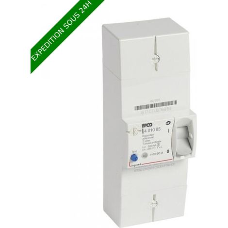 Legrand – Disjoncteur bipolaire 90A – Différentiel sélectif 500mA – Courbe de déclenchement réglable 60/75/90A – 250V~