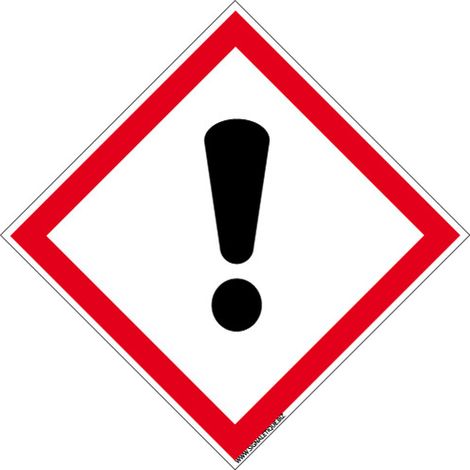 Panneau DANGER SENSIBILISATION CUTANEE, INHALATION, CORROSION OU IRRITATION DES YEUX (SGH07) - Adhésif - 350 x 350 mm