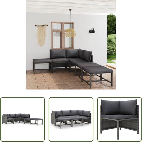 vidaXL Canapé en résine - Salon de jardin 6 pcs avec coussins Résine tressée Gris (1/5)