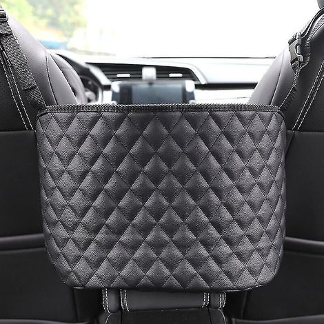 Auto-Netz-Aufbewahrungsorganizer mit integriertem Handtaschenhalter zwischen den Sitzen und Leder-Handtaschenhalter (1/5)