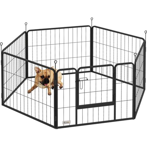 Clôture pour chien, enclos pour animaux de compagnie, 6 panneaux, acier, pliable, gris