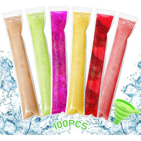 100 Pièces Sacs Popsicle, Moule à Glace, Sacs de Sucettes Glacées, Popsicle Pochettes, Moule Glace à l'eau, DIY Popsicle Pochettes avec Entonnoir, Le Yaourt Glacé, Smoothies(100PCS) (1/5)