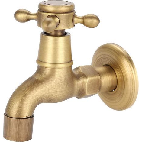 European Classic Mop Pool Faucet Wall Mounted Single Cross Handle Solid Brass Vintage Antique Oil Rubbed Water Tap Elegant Smooth Luxury Cold/hot Water Control Sink Faucet (2) (1/5)