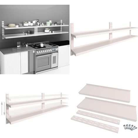 Étagères murales flottantes à 2 niveaux 2 pcs Inox 300x30 cm - Etagere Murale - Etageres Murales - Rangement Cuisine - Espace De Rangement - Inox - Home & Living (1/5)