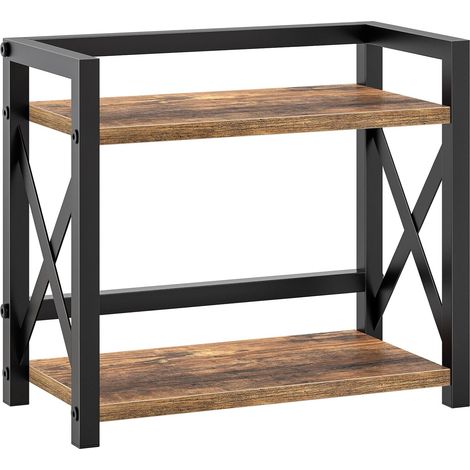Étagère à Épices à 2 Niveaux, Organisateur, Étagère de Rangement de Cuisine, Style Industriel, pour Salle de Bain, Coiffeuse, Cuisine, Bureau, Salon, Marron Rustique et Noir (1/5)