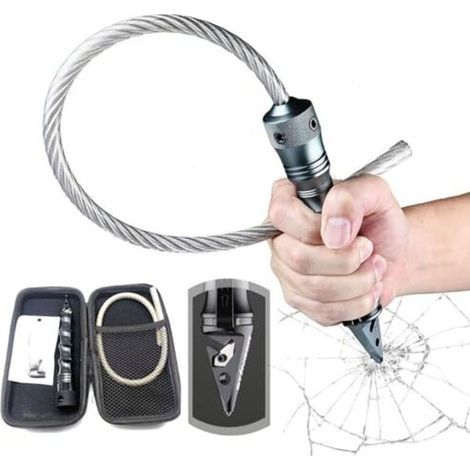 Outil d'évacuation d'urgence pour voiture avec brise-vitre et coupe-ceinture de sécurité, fouet de sécurité portable multifonctionnel pour briser les vitres - ITHZ02 (fouet de 73 cm) (1/5)
