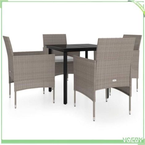 Ensemble à manger de jardin - FAFEICY - 3099294 - 4 places - Résine tressée beige/noir - Table verre 80x80 (1/5)