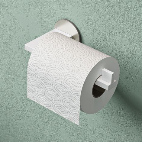 Mai & Mai Toilettenpapierhalter Klopapierhalter WC aus Edelstahl, Toilettenpapier Halterung Rollenhalter Matt weiß + Nickel gebürstet 185mm Lino-04