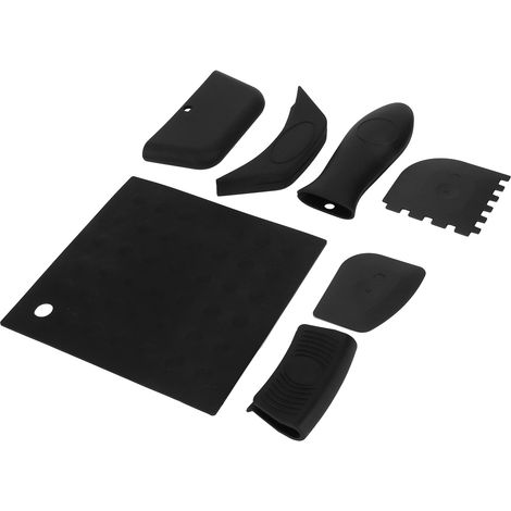 Ensemble de 7 maniques en silicone anti-brûlure, grattoirs et housses de poignées pour poêles à griller, accessoires de cuisine noirs (1/5)