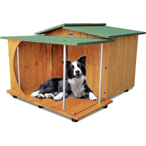 Cuccia in Legno per Cani da Esterno mod. Oasi con Veranda Coperta MADE IN ITALY C - Setter 93x103xH68 Tendina OMAGGIO