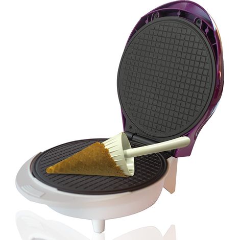 Machine à Cônes Crème Glacée plaque anti-adhésive pour dosettes 1000 W moule cône inclus pieds antidérapants, Violet et blanc