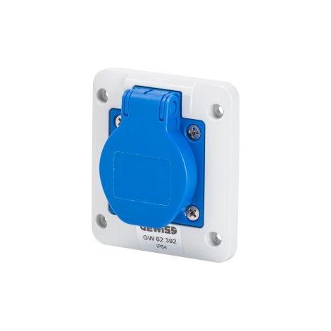 Gewiss – Prise Schuko 2P+T IP54 – Plastron 85x75mm – Courant 16A – Câblage à vis – GW62392