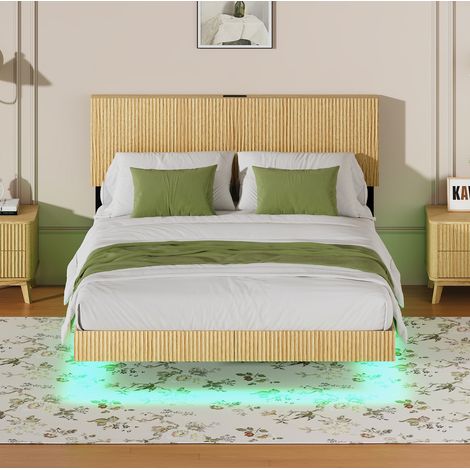Letto 140 x 200 cm con design sospeso, LED RGB e presa integrata (1/5)