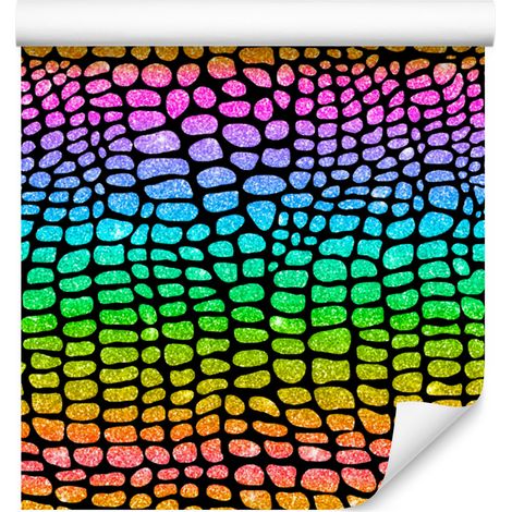 Papier peint effet cuir pailleté jaune et turquoise pour salon et chambre 50x1000 cm (1/5)