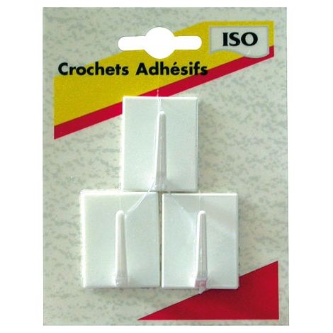 Crochet adhésif carré gm x3 blanc 535301 - ISO