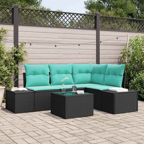 vidaXL Ensemble de canapé de jardin Noir et turquoise polyrotin (1/5)