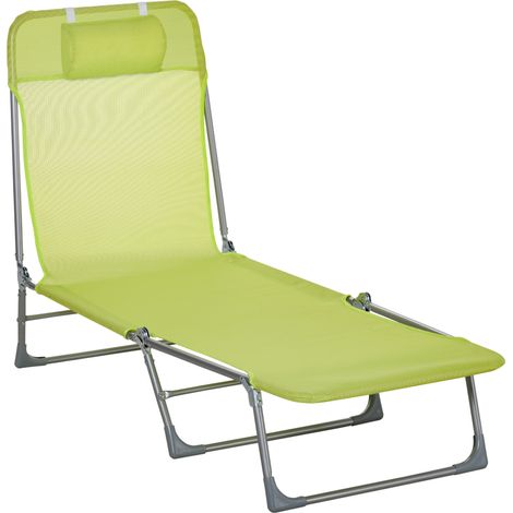 Transat inclinable pliable avec oreiller vert