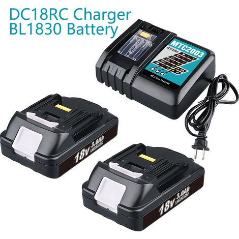 3,0 Ah 18 V Akku (2er-Pack) und 3 A Ladegerät DC18RC Ersatz, kompatibel mit Makita 18 V Lithium-Ionen-Akkus BL1860 BL1850 BL1840 BL1830 Akkus für kabellose Elektrowerkzeuge (1/5)