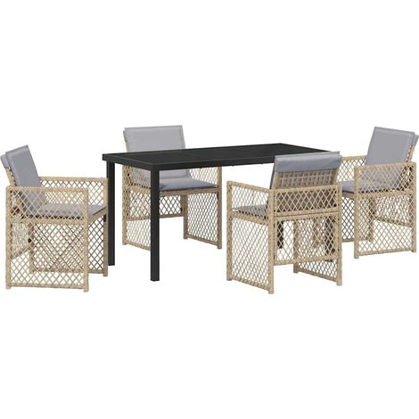Ensemble de salle à manger pour jardin 5 pcs Mobilier de jardin Beige polyrotin (1/5)