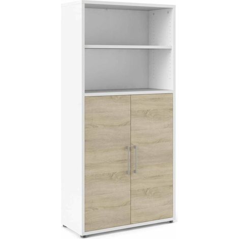 Buffet Saotome, 4 Étagères, 5 Compartiments, 40x89x186h cm Blanc (1/3)