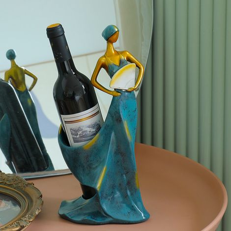 Porte-bouteilles en résine synthétique, figurine de danseuse, bleu, pour bar ou décoration intérieure. (1/5)