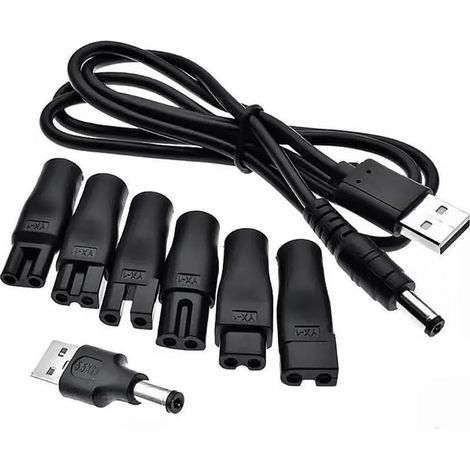 Kompatibles 5V-USB-Netzkabel, USB für elektrische Trimmer, Rasierer-Ladegerät-Set, universelles 5V-Rasierer-Ladegerät-Set, Netzkabel mit 6 verschiedenen Steckern (1/5)