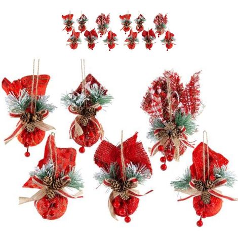 Palline in stoffa con rametti e bacche 12 pezzi 5,5 cm (1/5)