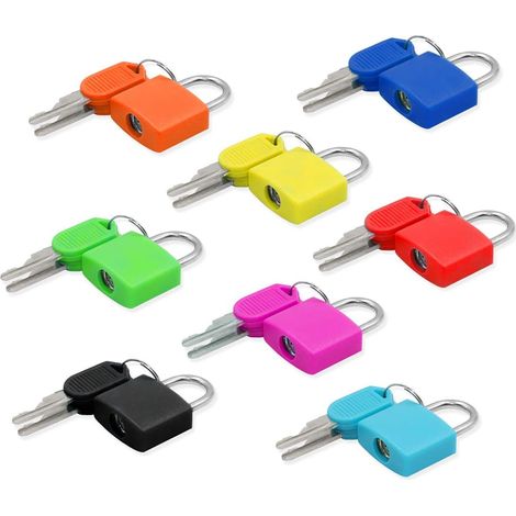 Lot de 8 petits cadenas avec 2 clés, mini cadenas à clé, cadenas pour armoire, petit cadenas pour valise, serrure à clé, sécurité pour les voyages, valise, école, genou (1/5)