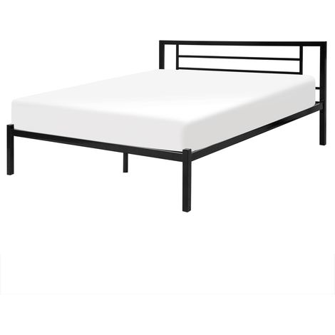 Cama de metal negro estructura de láminas somier 160 x 200 cm cabecero moderno dormitorio Cusset