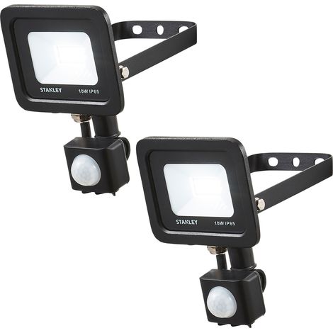 Stanley Floodlight 10W Slimline IP65 LED With Sensor in Black - 2 Pack Litecraft (1/5)