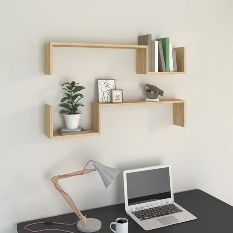 Lot de 2 Étagères murales,Étagère suspendue,Etagères Flottantes chêne sonoma 100x15x20cm bois ingénierie CFW87657 (1/5)