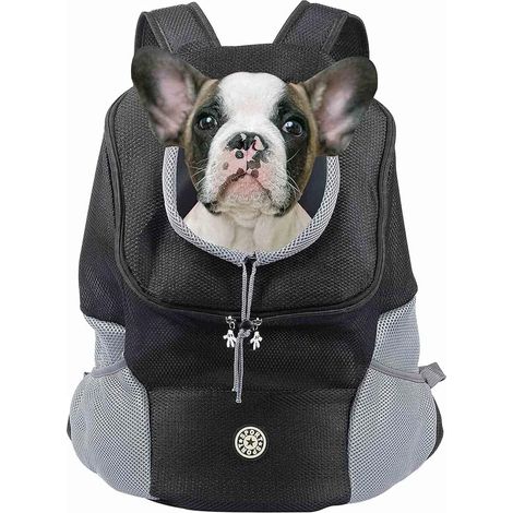 [RM] Sac à dos de transport pour chiens et chats de petite et moyenne taille, avec ouverture pour la tête, respirant et imperméable, noir. (1/5)