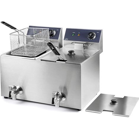 Lacor 69469 - Friteuse électrique double avec robinet professionnel 3250 W (x2), 16 L, acier inoxydable (1/2)