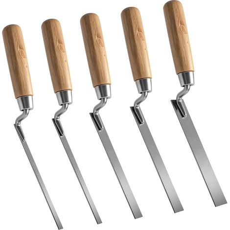 5 Pièces Truelle à Joints en Acier Inoxydable, Largeur 6 8 10 12 15mm, Gasket Trowel avec une Poignée en Bois, Spatule à Joints en Acier au Carbone pour Appliquer du Plâtre, Racler du Mastic