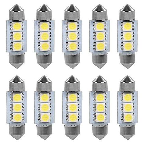Ampoules Feux de Lecture, 36MM Éclairage Intérieur de Voiture LED SMD 12V 5050 Ampoule Plaque D'immatriculation Lampe Dôme … (10pcs).